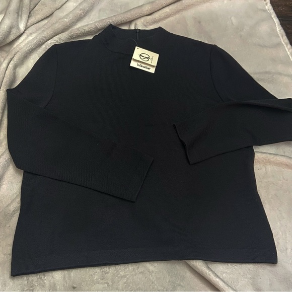 New! St. John Knits Black Mock Neck Long Sleeve Pullover Top NWT 16071 - Picture 1 of 11